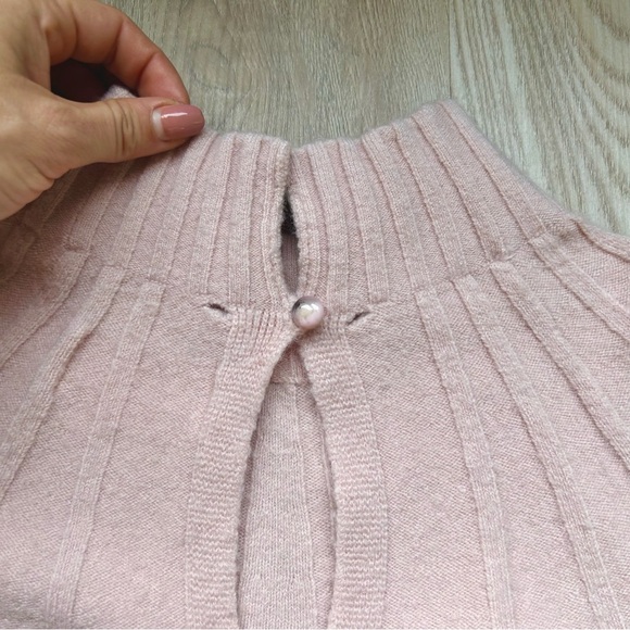 Anthropologie Pink Mock Neck Ribbed Sweater Balloon Sleeves Wool Blend - Picture 8 of 8
